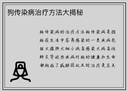 狗传染病治疗方法大揭秘